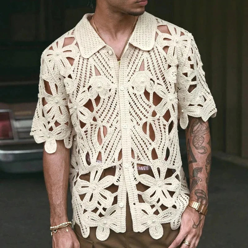 French Retro Crochet Polo Shirt