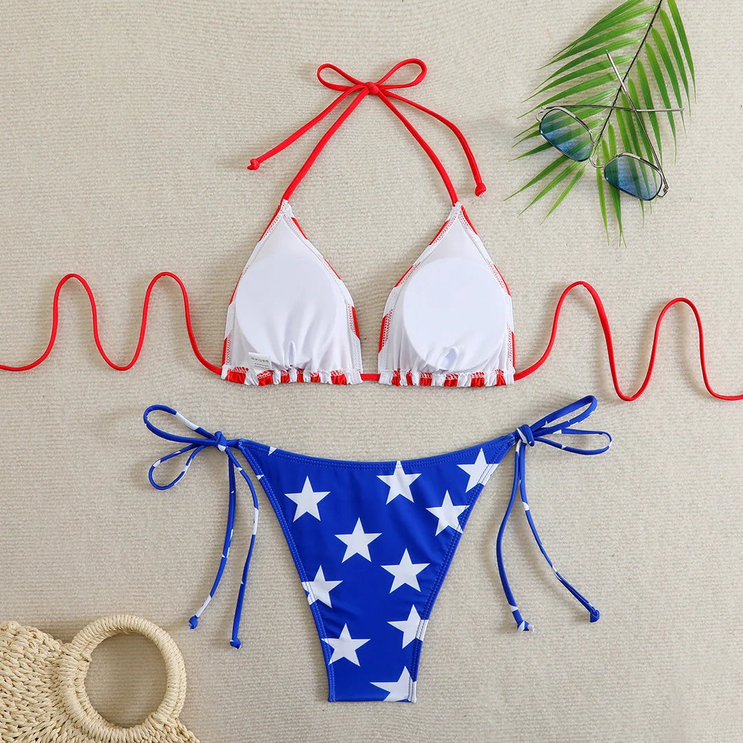 American Flag Halter Bikini