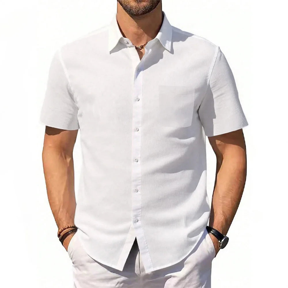 Men’s Cotton‑Linen Short Sleeve Shirt