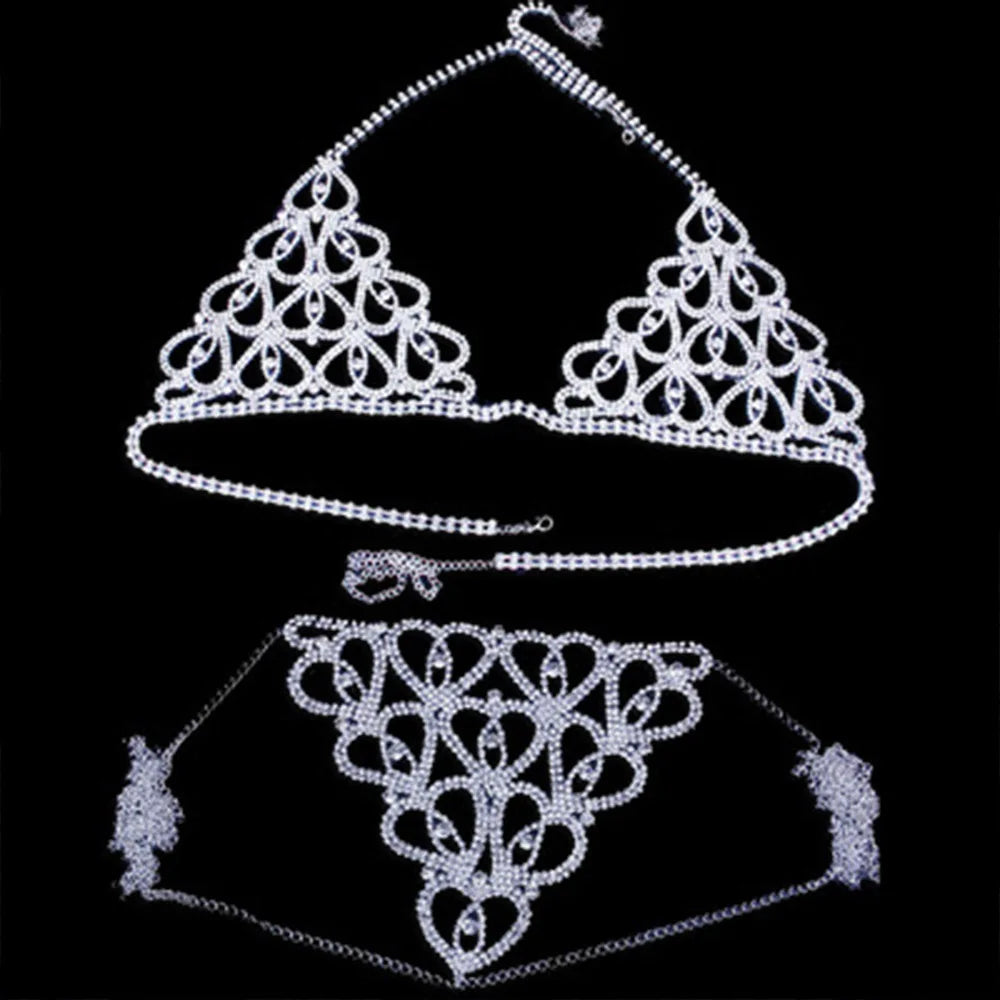 Women’s Rhinestone Heart Bra & Thong Set – Shiny Crystal Bikini Cover‑Up for Party & Beachwear 2026