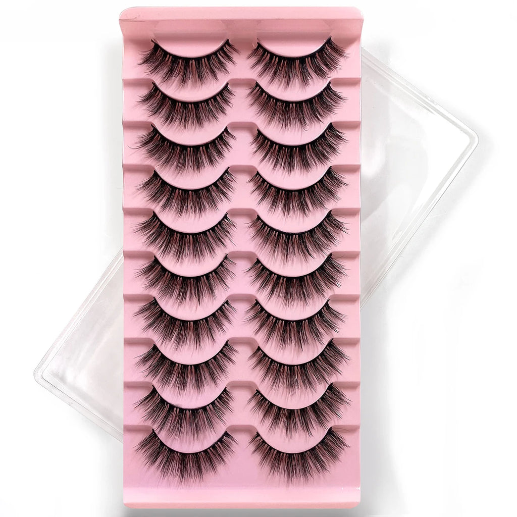10Pairs Multipack 3D Mink Lashes False Eyelashes Handmade Wispy Fluffy Long Lashes Natural Eye Makeup Tools Eye Lashes H13 E08