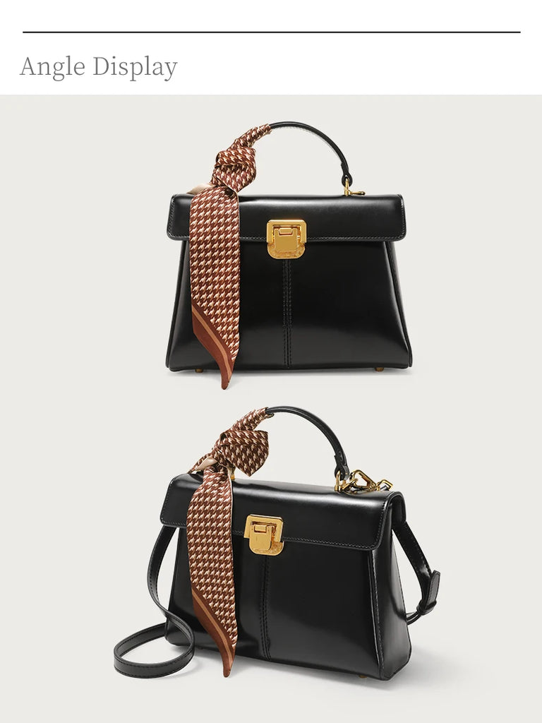 ITAMOOD Genuine Leather Handbag with Scarf | Luxury Designer Trendy Shoulder Bag Solid Color Commuting Bag | bags for women gift