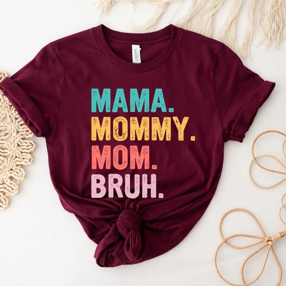 Mama Mommy Mom Bruh T Shirt Mom Shirt Mama Life Shirts Mother's Day T-shirt Women Summer Trendy Short Sleeve Casual Tops
