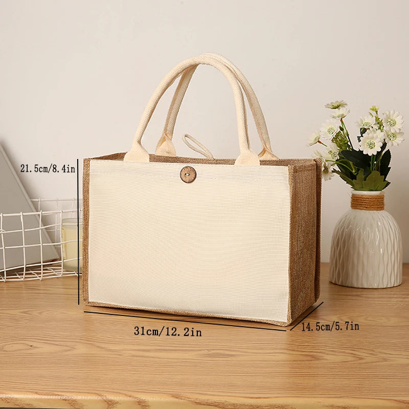 New linen handbags large capacity jute handbags imitation linen shopping bag travel organizer picnic bag