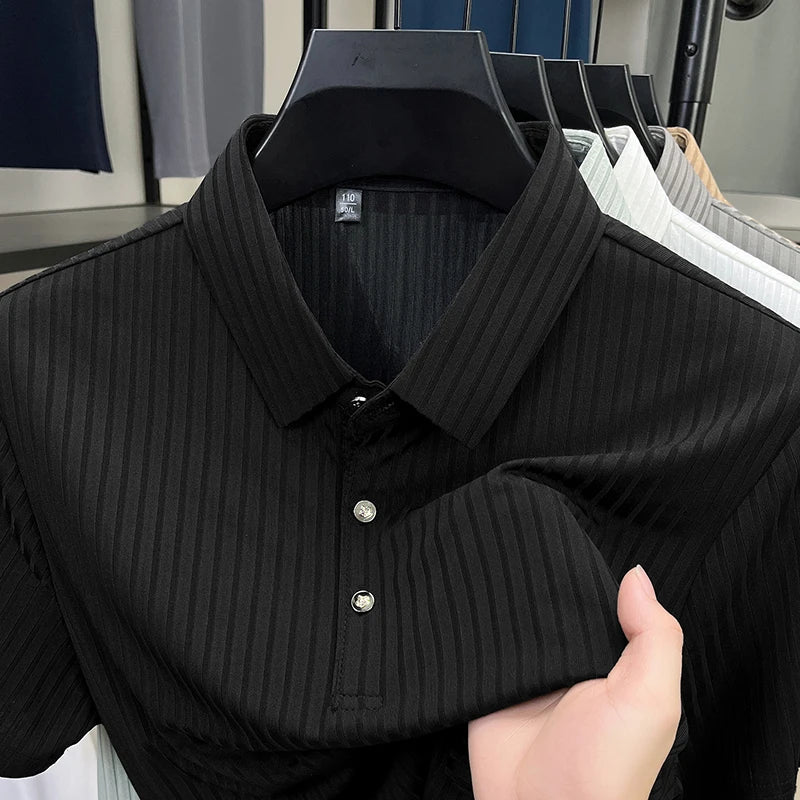 Striped Short‑Sleeve Polo Shirt