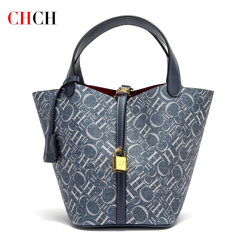 CHCH Women's Tote Bag 2024 New Large Capacity Basket Bag Classic Copper Lock Commuter Women's Bag