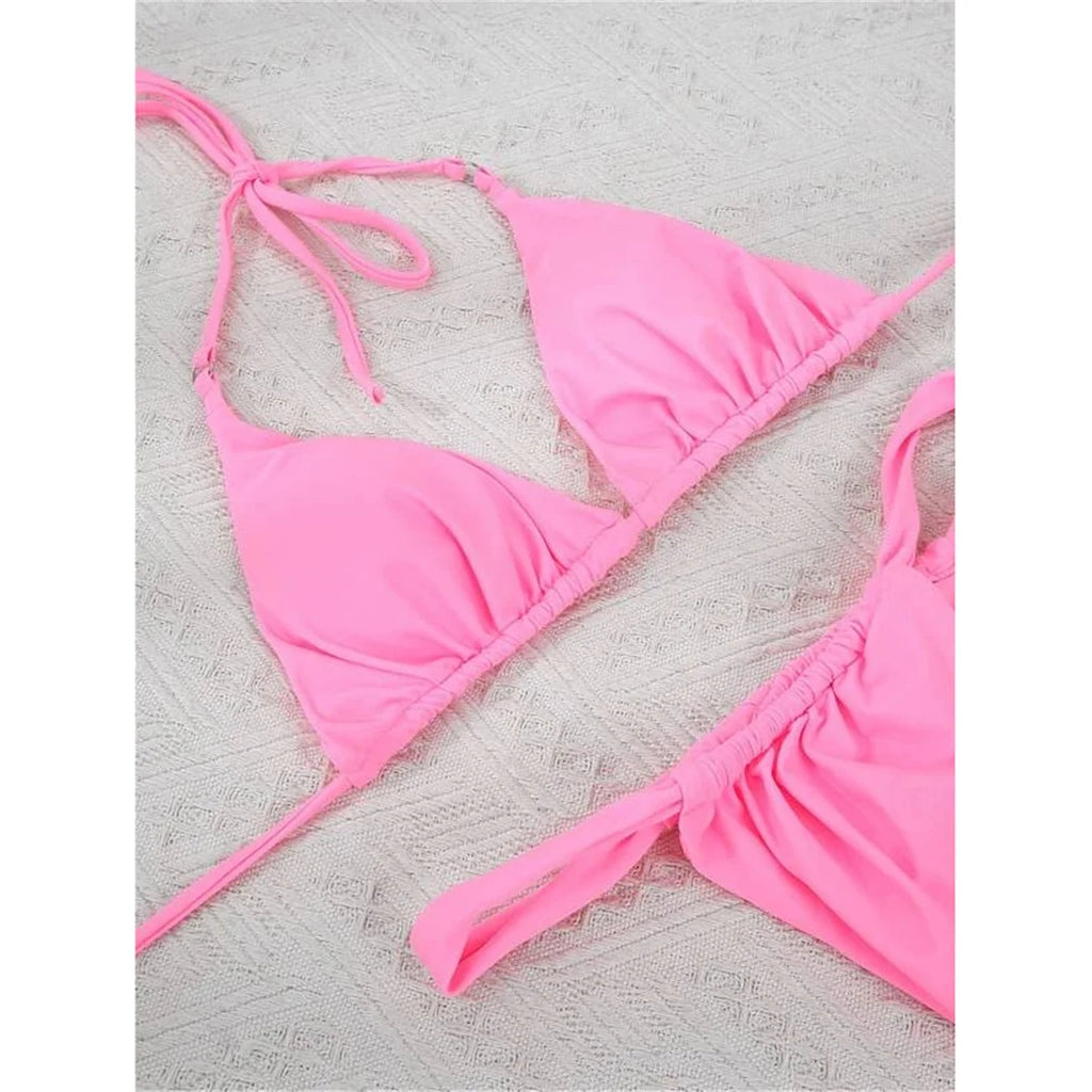 Women’s Halter High‑Leg Bikini Set – Sexy Two‑Piece Swimsuit in 14 Colors, V4010 Summer Beachwear