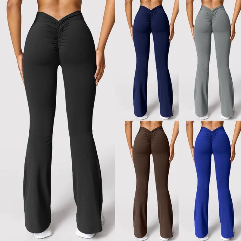 Women’s High‑Waist V‑Back Push‑Up Leggings – Micro Horn Slim Fit Gym Pants, Fashion Sports & Casual Leggings