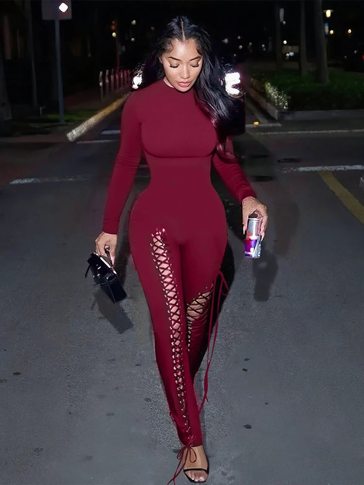 Nibber Women’s Cross‑Bandage Tassel Jumpsuit