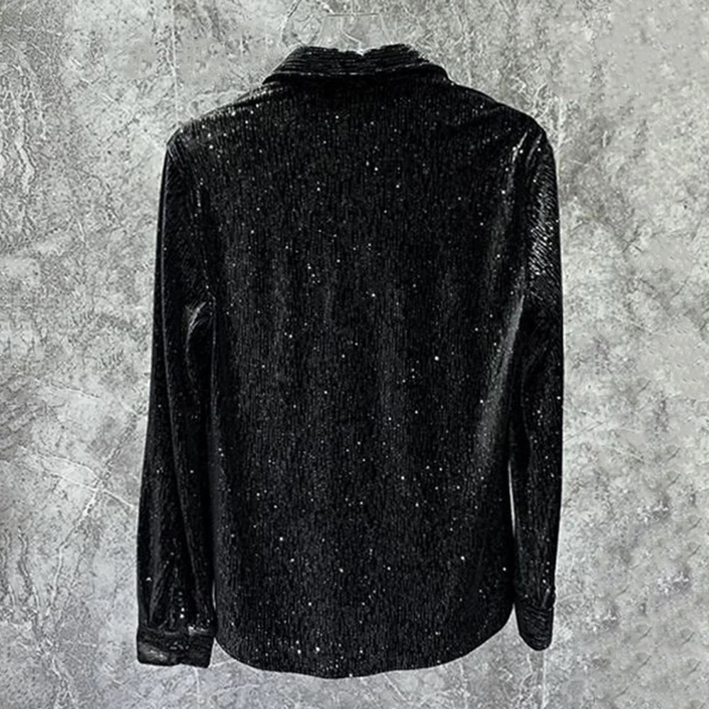 Gold Velvet Shiny Long‑Sleeve Shirt