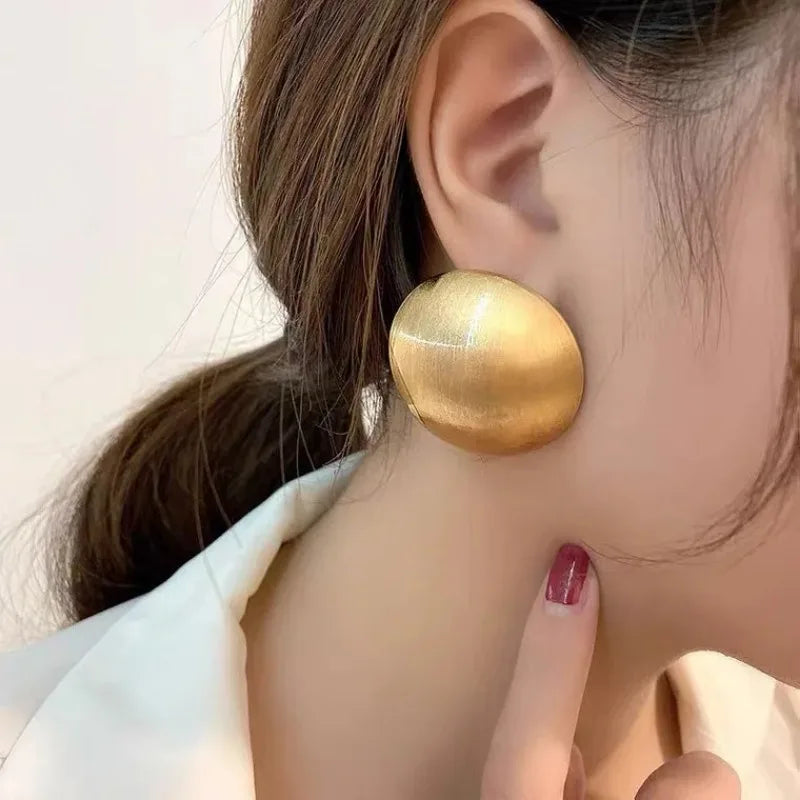Big Round Frosted Gold Stud Earring for Women