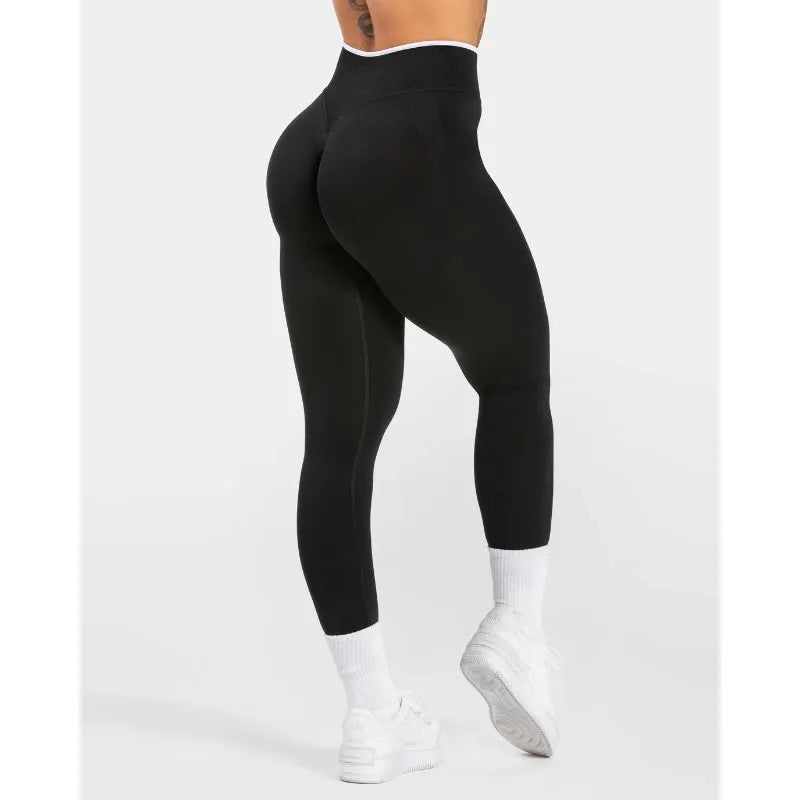 Women’s High‑Waist Seamless Yoga Leggings – Color‑Blocking Hip‑Lifting Knitted Workout Tights