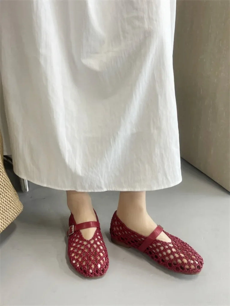 Women’s Woven Hollow‑Out Flat Sandals