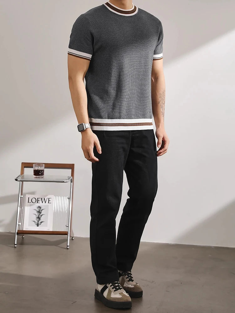 Slim‑Fit Elastic Knit T‑Shirt