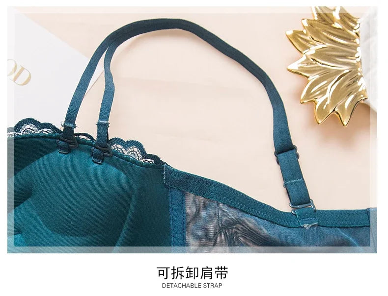 Sexy Push Up Bra Lingerie Set - Comfortable Wireless Lace Underwear, Massage Palm Cup for Lift, 75C/80C/85C
