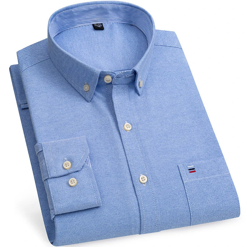 2024 New Quality Men's Social Shirt Long Sleeve 100% Pure Cotton Oxford Soft Plaid Formal Male Clothes Oversized Shirt S-7XL