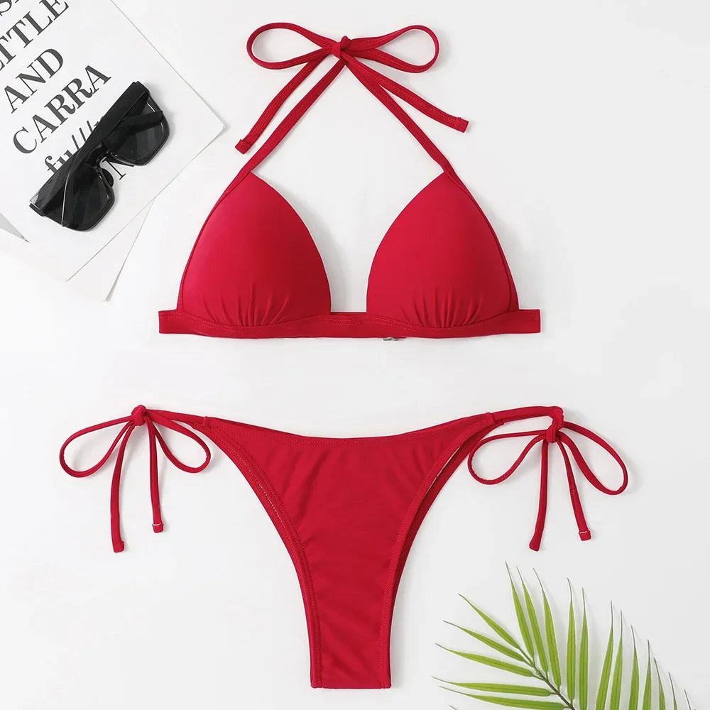 Halter Bra‑Cup Push‑Up Bikini