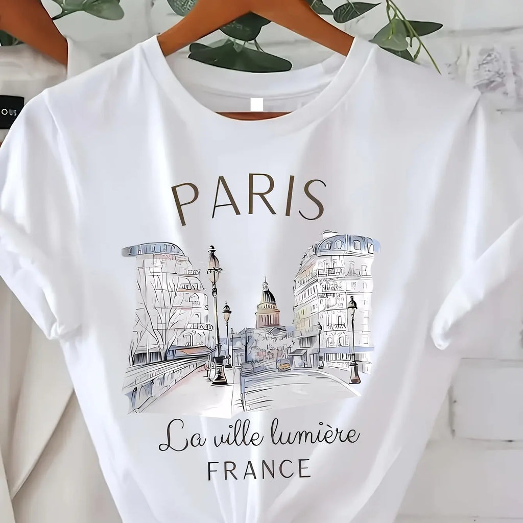 Paris Print Tee - and Breathable Short Sleeves Classic Crew Neck Perfectly Casual for Everyday Wear - Ideal for Warm Weather