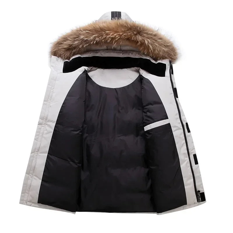 Men's Thermal Down Jacket Thick Puffer Jacket Men Coat High Quality Overcoat Winter Parka Men 90% White Duck Down Removable Cap