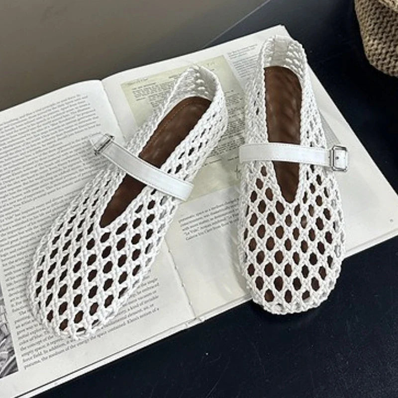 Women’s Woven Hollow‑Out Flat Sandals
