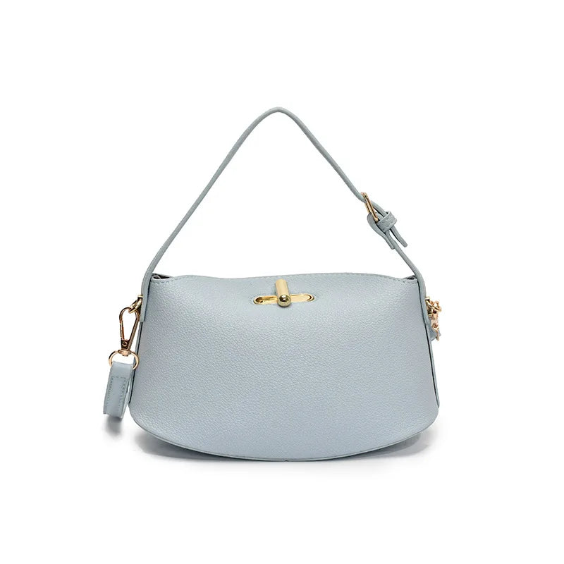 Litchi Leather Gold Button Handbag Brand Niche Fashion Simple Bucket Bag Korea Soft Pink Versatile Luxury Shoulder Bag For Women
