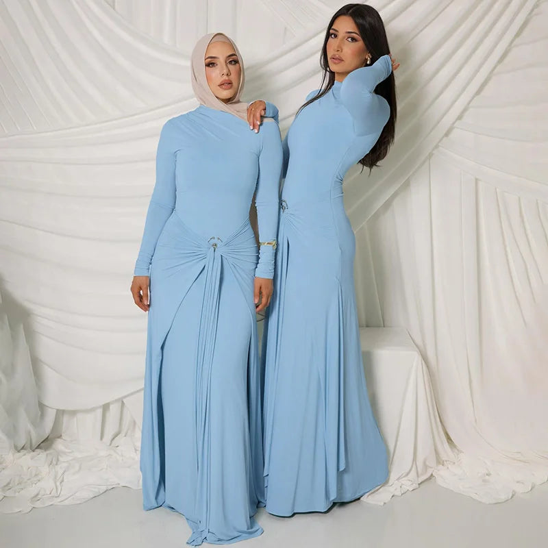 Mozision Elegant Long Sleeve Ruched Sexy Maxi Dress Women Gown Autumn Fashion Draped Bodycon Long Dresses Female Clothing