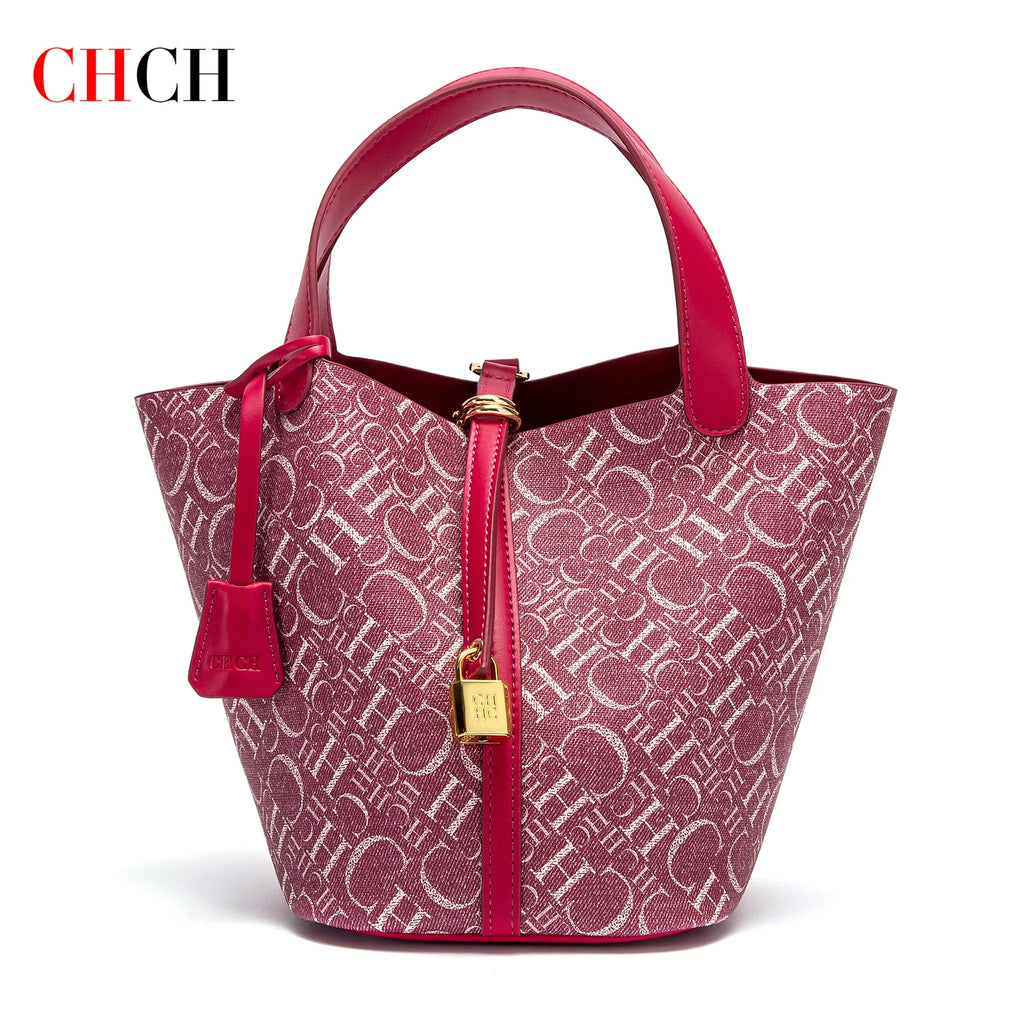 CHCH Women's Tote Bag 2024 New Large Capacity Basket Bag Classic Copper Lock Commuter Women's Bag