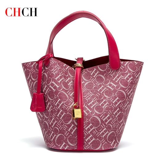 CHCH Women's Tote Bag 2024 New Large Capacity Basket Bag Classic Copper Lock Commuter Women's Bag