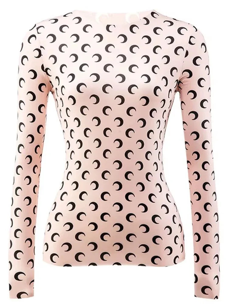 New Printed Mesh Women Base Shirt Spring Autumn Fashion Casual Long Sleeved Sun Protection Ice Silk Inner Layer Women's T-Shirt
