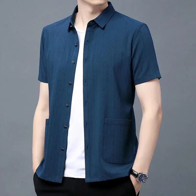 Gray Textured Short‑Sleeve Shirt