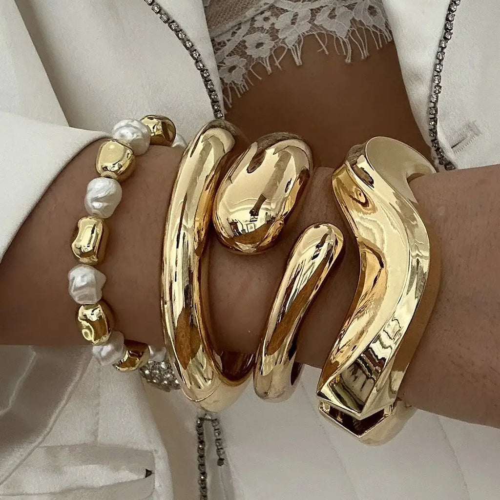 Vintage Metal Wave Twist Irregular Chunky Cuff Bracelet