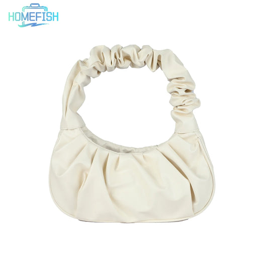 HOMEFISH Fashion Pleated PU Cloud Handlebags for Women Leisure Armpit Shoulder Bags Dumpling Handbag Female Shopping Hand Bags
