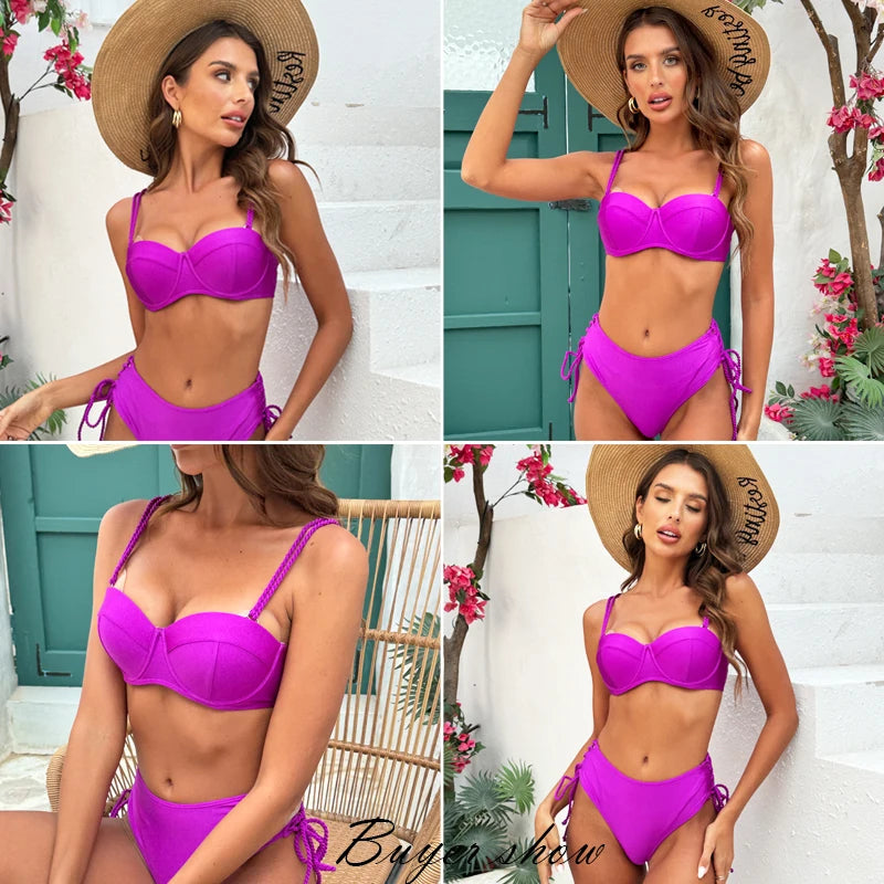 Women’s High‑Waist Underwire Bikini – Push‑Up Two‑Piece Swimsuit, Summer Beachwear SetUnderwire Bikini Swimsuit High Waist Swimwear for Women Push Up Two Piece Bathing Suits Push Up Summer Female
