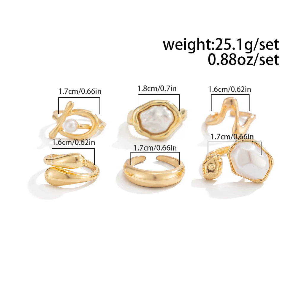Ingemark 6‑Piece Boho Pearl & Metal Ring Set