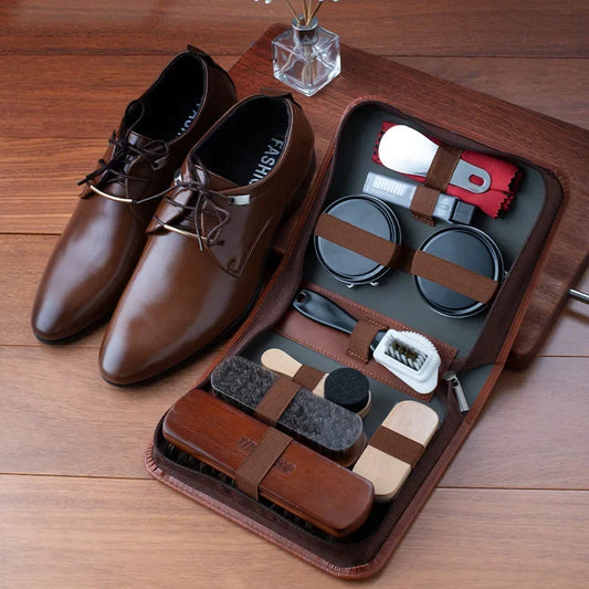 1set Leather Shoes Polish Set Brush Cleaning Kit Keep Shiny Clean Tools for Leather Shoes Care Kit Portable for Boots Sneakers