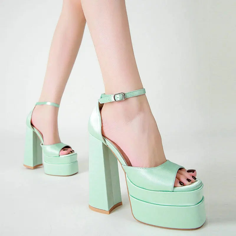 Summer Square‑Head Satin High Heels