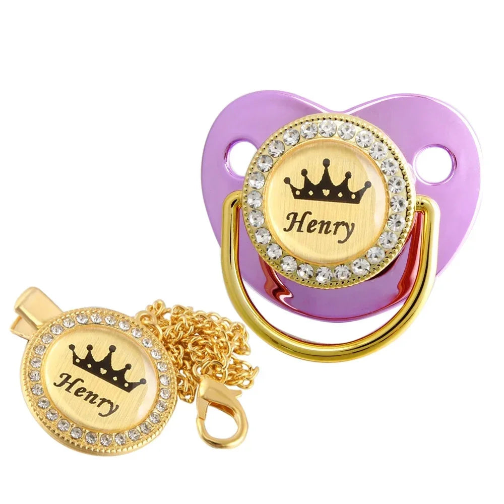 Customized Crown Name Baby Pacifier Dummy With Chain Clip 0-18 Months