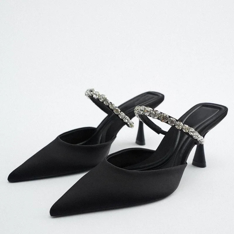 Women’s Rhinestone Slingback Heels – Elegant 2023 Party Pumps & Modern Mule Sandals