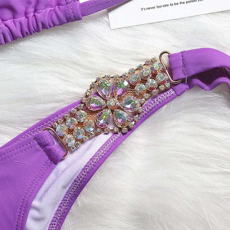 Women’s 2026 Rhinestone Diamond Bikini – Halter Chain Two‑Piece Swimsuit, Sexy Shiny Brazilian Swimwear