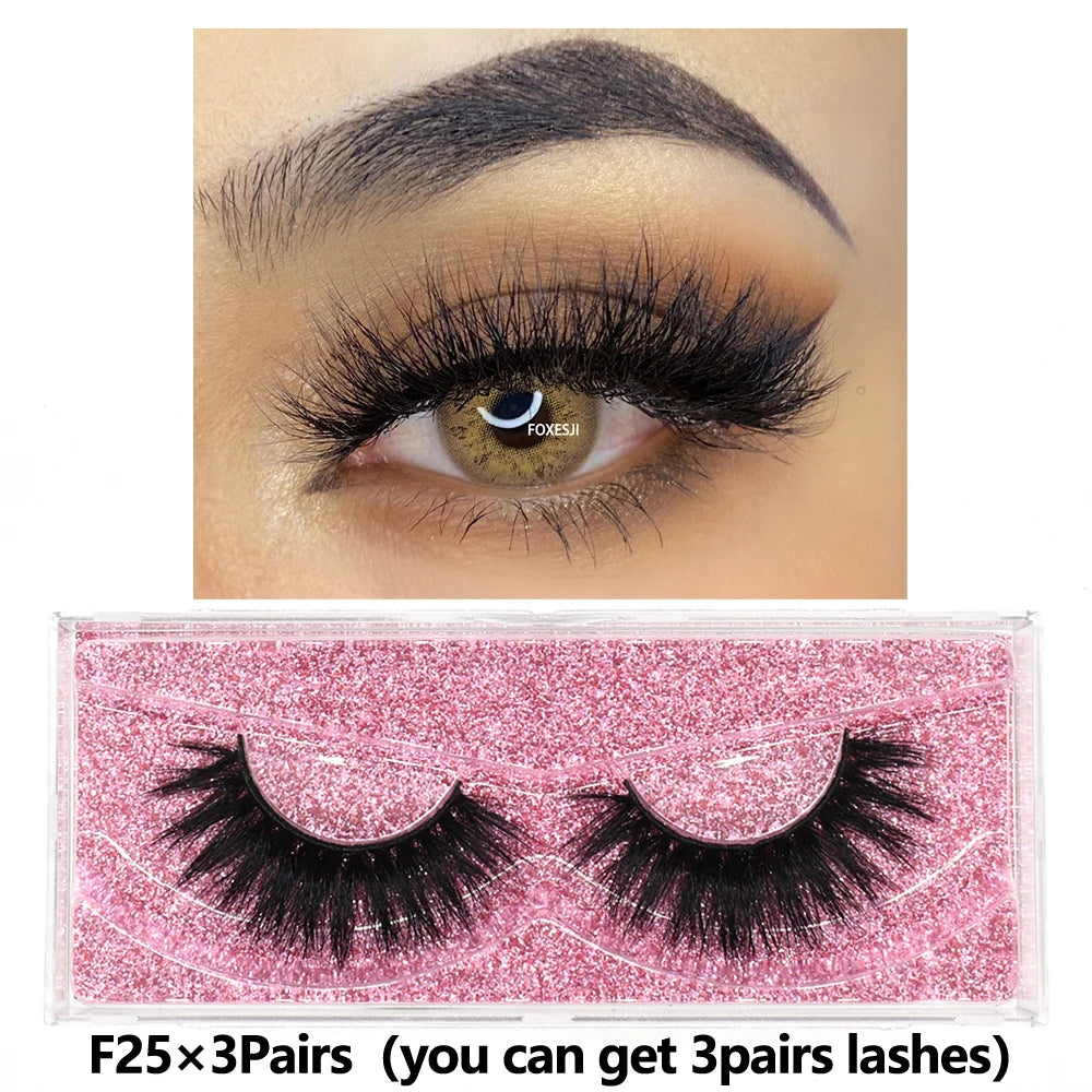 FOXESJI 3Pairs 3D Mink Lashes Fluffy Wispy Soft Corss Mink Fake Eyelashes Reusable Lash Extension Thick False Eyelashes Makeup