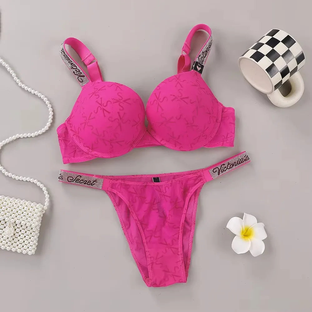 Victoria's Secret Women's New Sexy Lingerie Sporty Classic Padded Adjustable push up Lingerie Underwear Set Bras and Panty Set