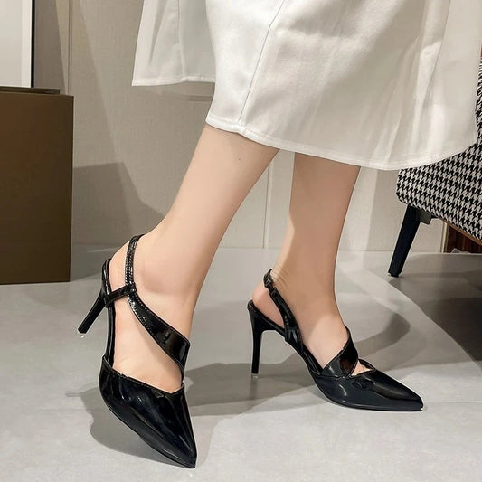 Sexy sandals, large-sized patent leather pointed-toe elegant stilettos, summer new style party and party women's shoes