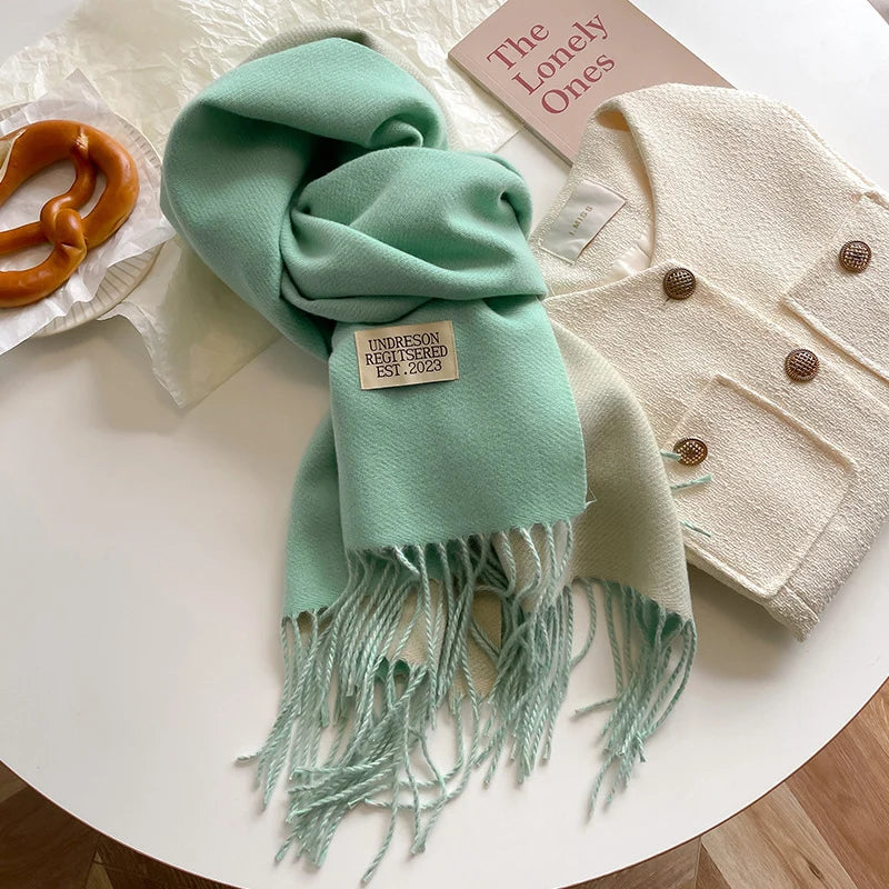 Fashion Solid Cashmere Warm Scarf New Design Pashmina Winter Double Side Diffrent Color Shawl Wraps Bufanda with Tassel Blanket