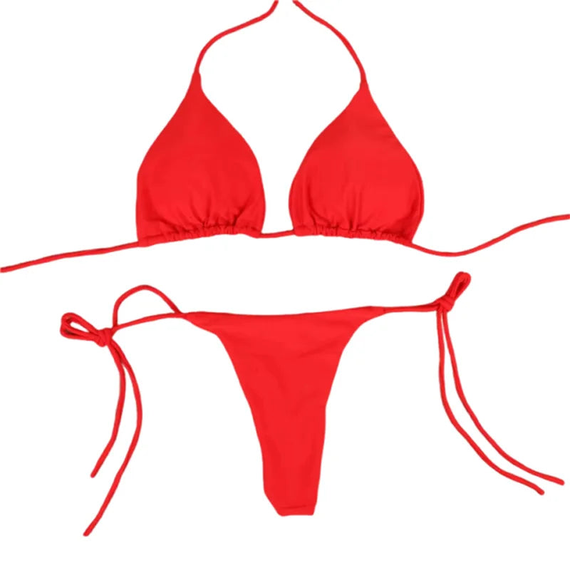 Women’s 2025 Solid Halter Triangle Bikini – Two‑Piece Thong Swimsuit for Summer Beachwear