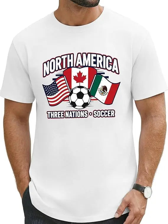 2026 Soccer Fan T‑Shirt — North America Flags Graphic Tee USA Canada Mexico Unisex