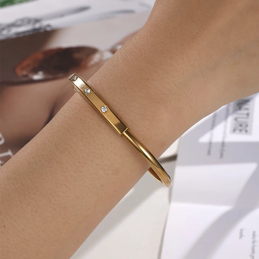ZAKOL New Stainless Steel Retractable Open Bracelet Bangles for Women Unisex 18K Gold Color Cuff Bangle Party Jewelry Gift