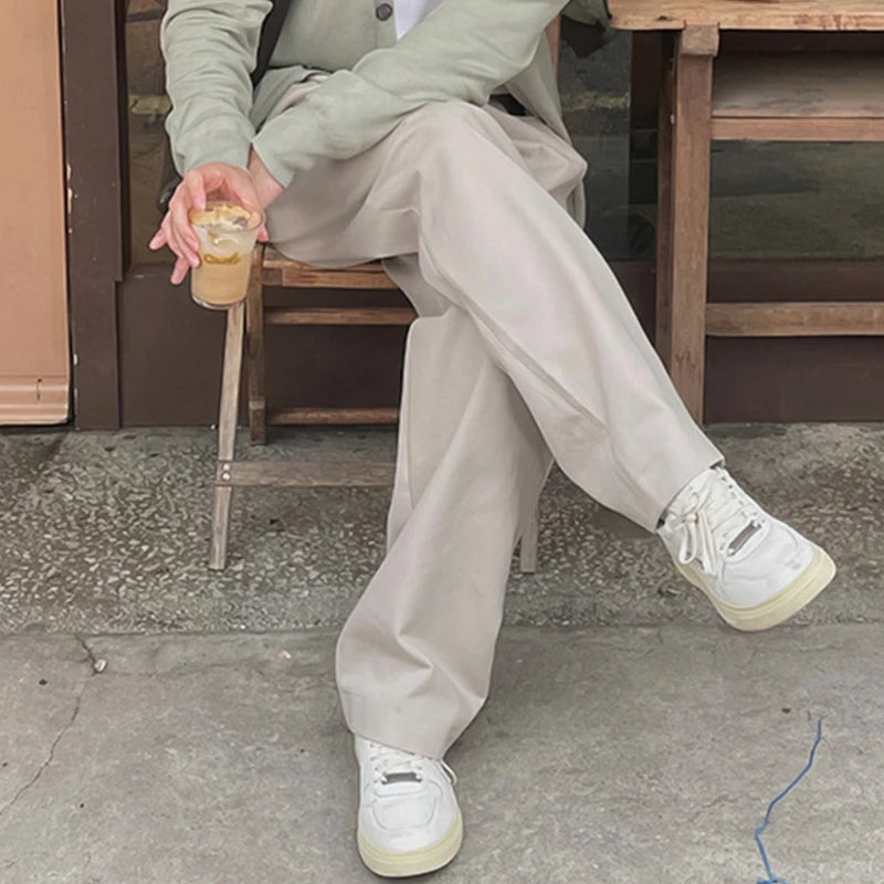 Men’s Vintage Pleated Straight‑Leg Suit Trousers