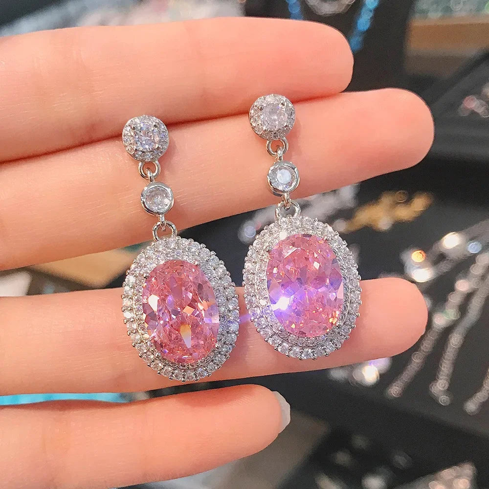 2025 New Arrivals Fashion Luxury silver color korean Zircon Stud Pink Earing Earrings For Women Girl Party Gift Jewelry Z7