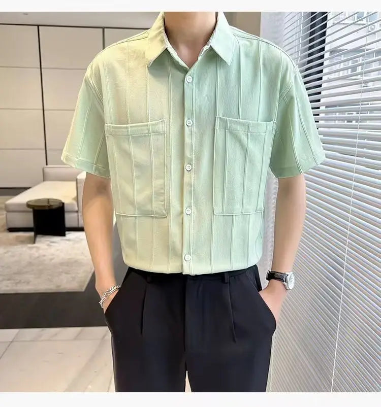 Premium Stripe Jacquard Short‑Sleeve Shirt