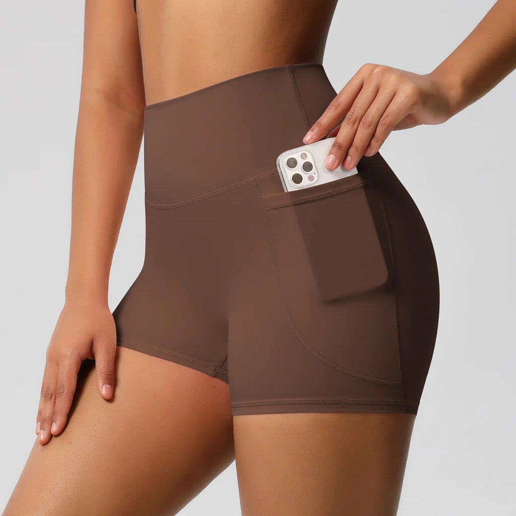 Women’s Seamless High Waist Sports Shorts with Pockets